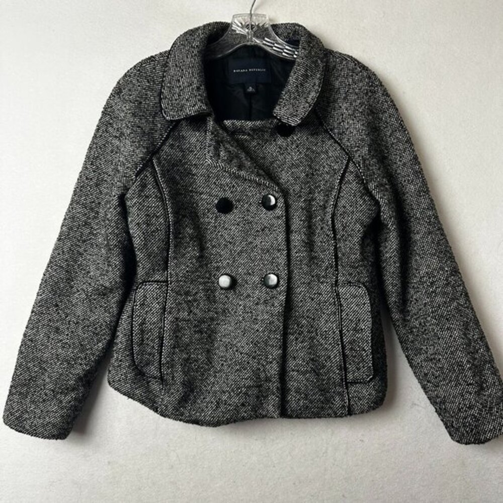 Banana Republic‎ peacoat sz 10 black herringbone double breasted wool blend